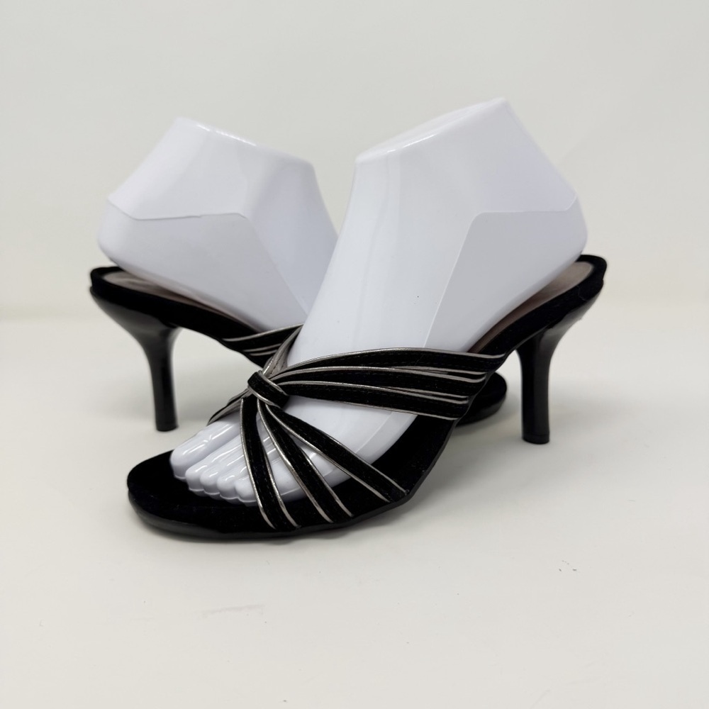 Kenneth Cole Reaction Black Velvet Metallic Trim Slip-On Heeled Sandals Size 8 - Picture 11 of 11